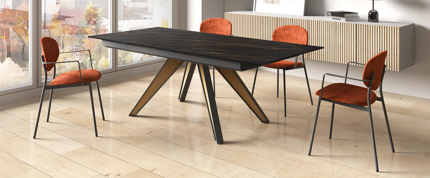 Table en céramique Dado avec piètement en bois et métal