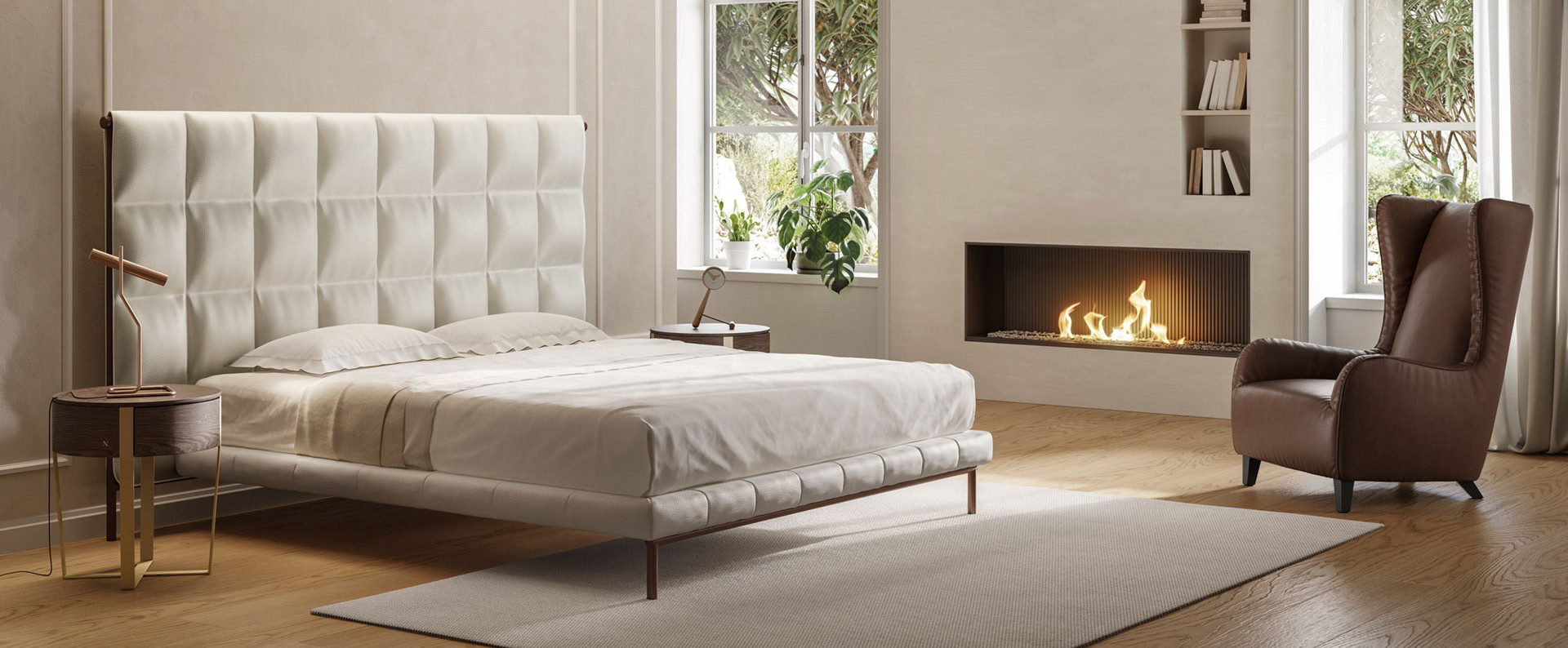 Lit Ema et chevets Venere de Natuzzi