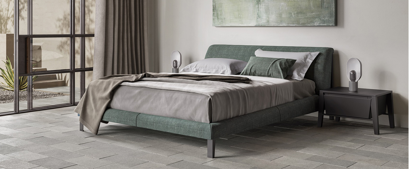 Lit Diamante et chevet Euclide de Natuzzi