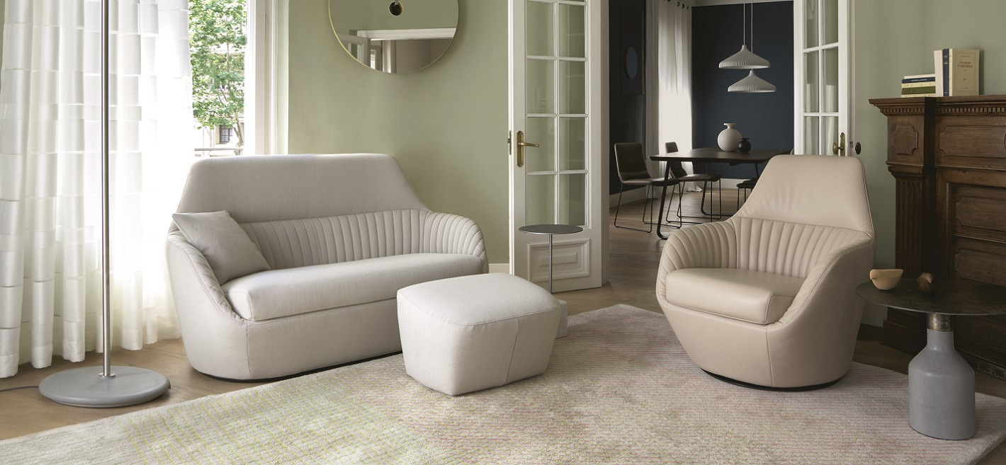 Canapé, fauteuil et pouf Amédée en tissu